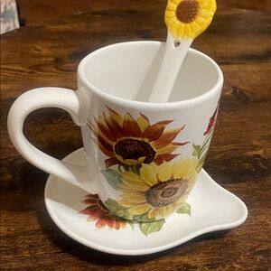 Sunflower Mug with Spoon and Saucer